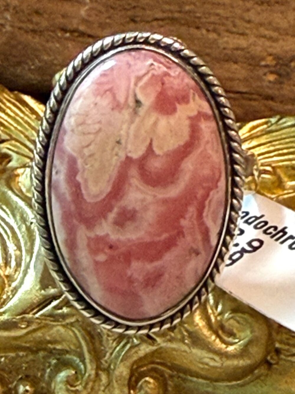 Sterling Silver Rhodochrosite Gemstone Oval Statement Ring Size 9